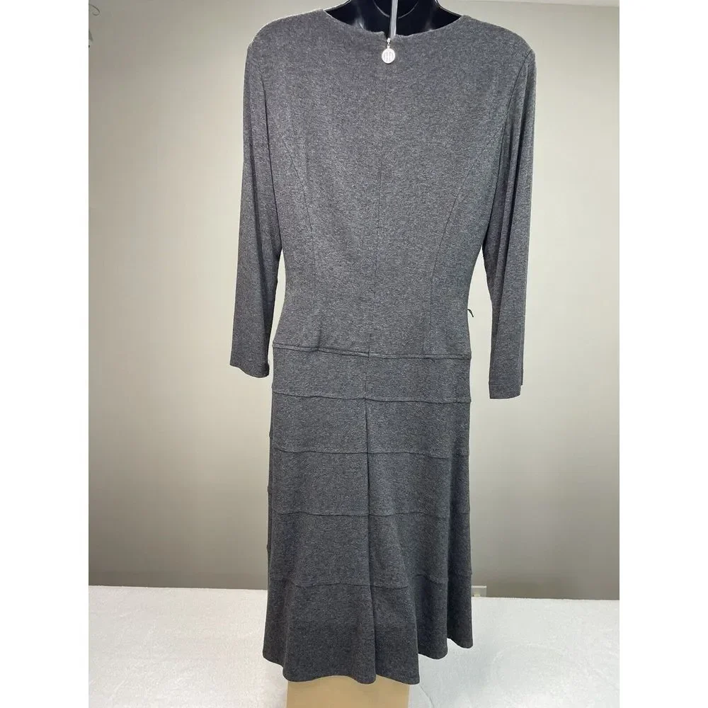 Tommy Hilfiger Women Charcoal Gray L/S Scoop Neck Bodycon‎ A-Line Midi size 6.